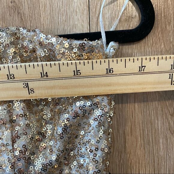 Gold Sequin Strapless Prom Graduation High Low Maxi Dress - Picture 6 of 7